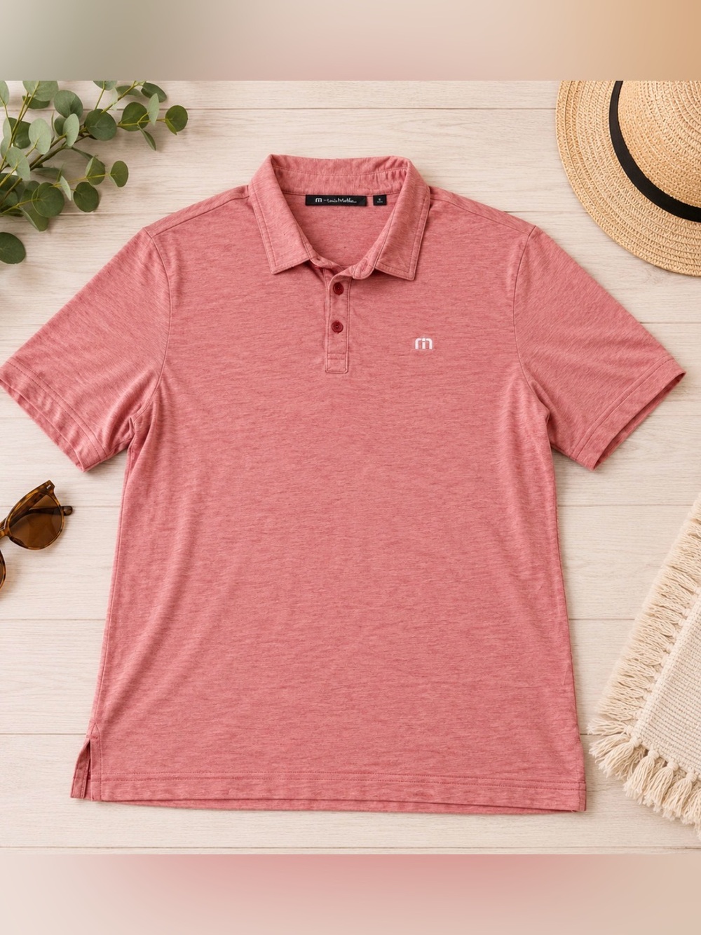 TravisMathew Heathered Red Pima Cotton Blend Polo Shirt Men’s XL Golf Casual
